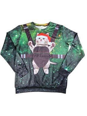 NWT Unisex Funny Christmas Cat Crew Neck Sweater – Size Medium